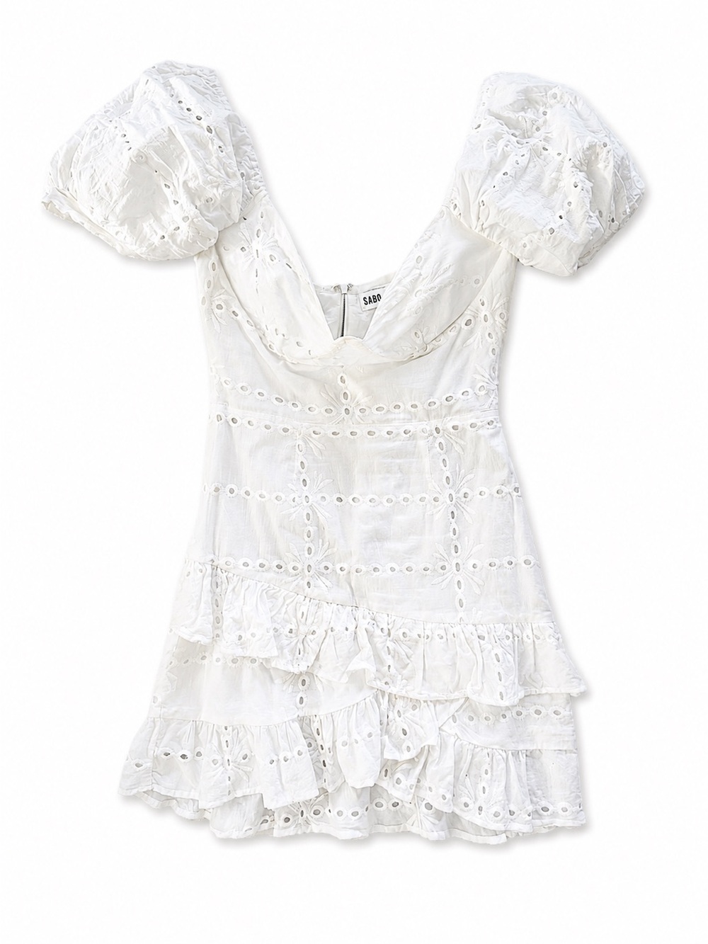 Sabo Skirt White Eyelet Puff Sleeve Mini Dress